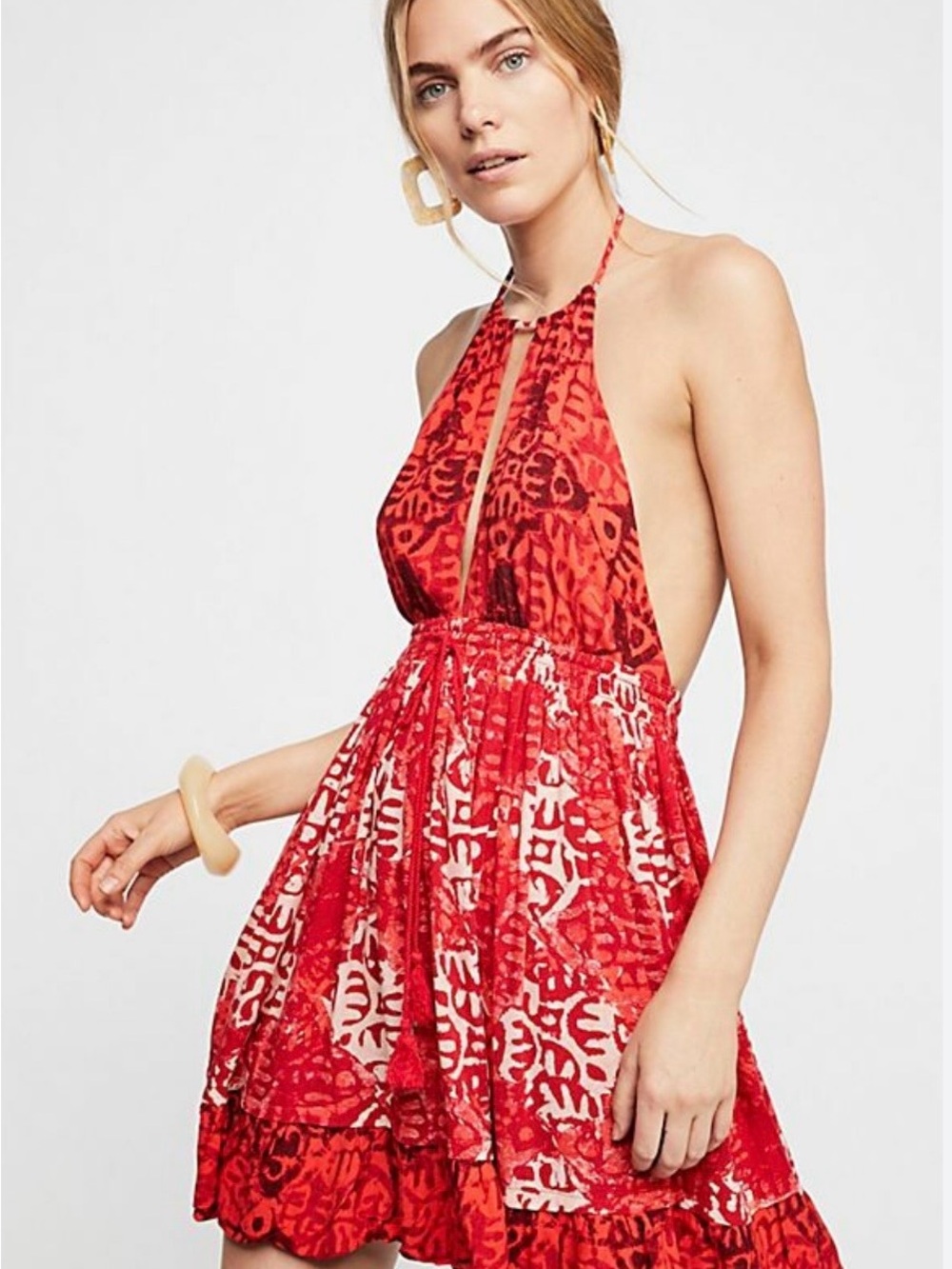 Free People Red Halter Backless Mini Dress